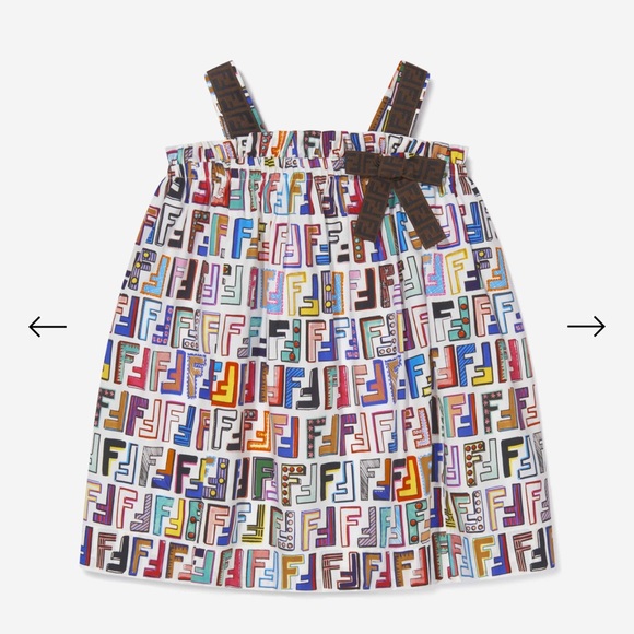 Kids Fendi Colorful Logo Print Dress with Bow - Main Image